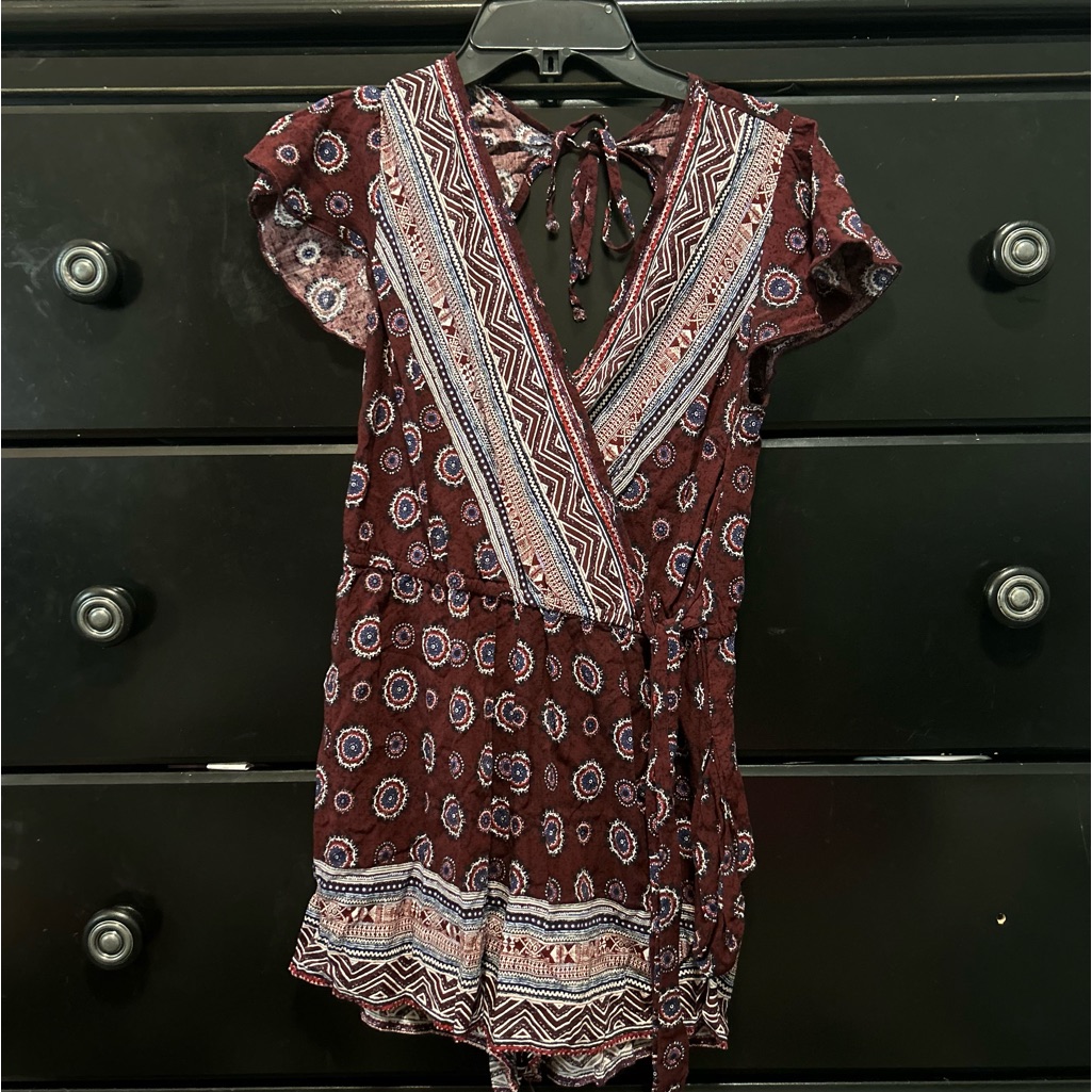 Maroon Aztec Pattern Romper